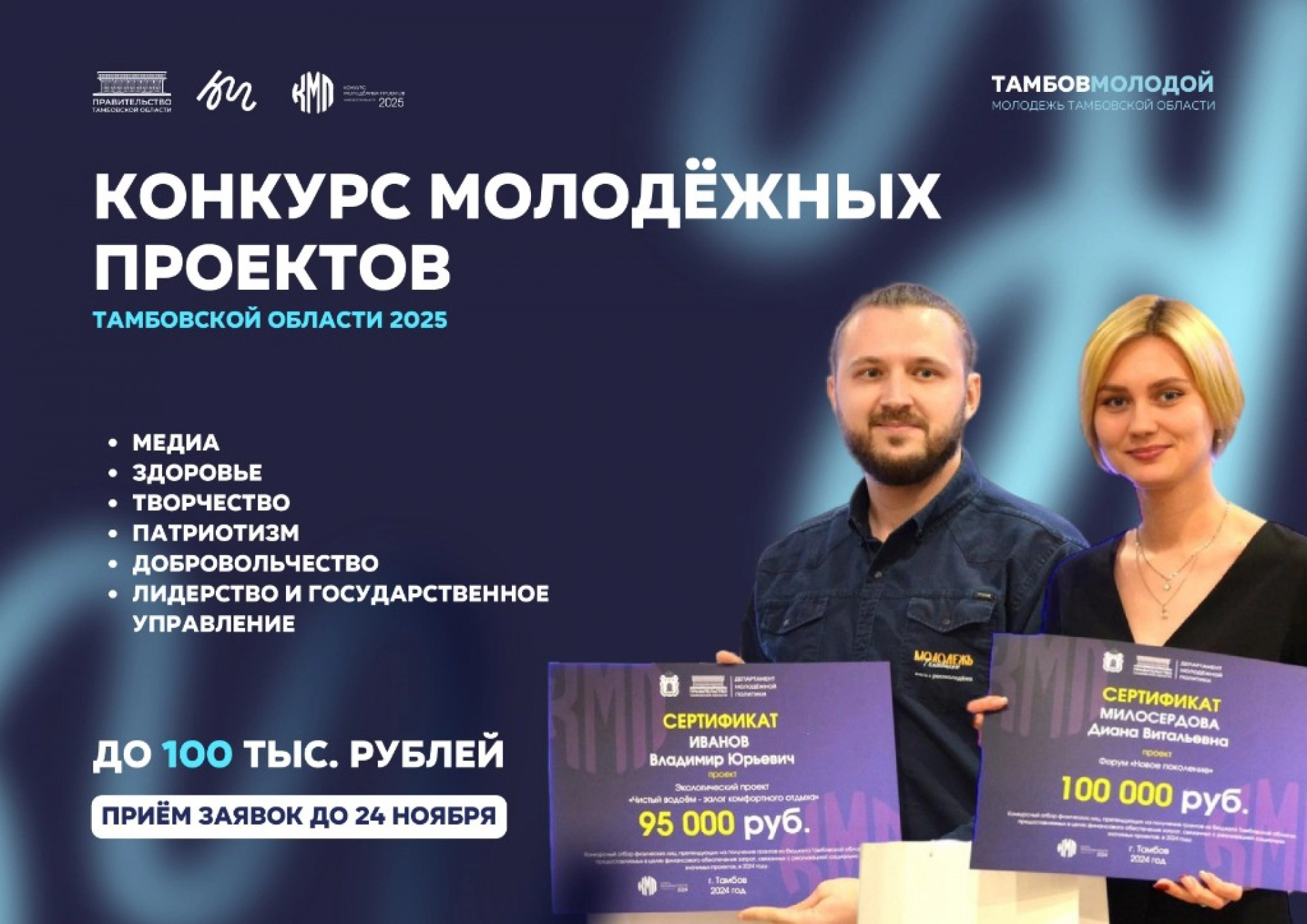 Тамбовская молодёжь может получить до 100 тысяч рублей на реализацию своих проектов